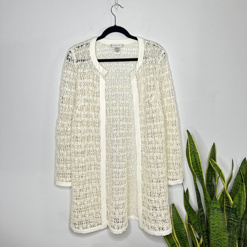 Milly Cream Off White Woven Open Duster 6